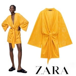ZARA YELLOW KNOTTED JACQUARD DRESS 💛✨